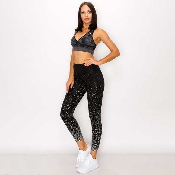 Black Ombré Space Metallic Shimmer Workout Legging - Picture 2 of 6